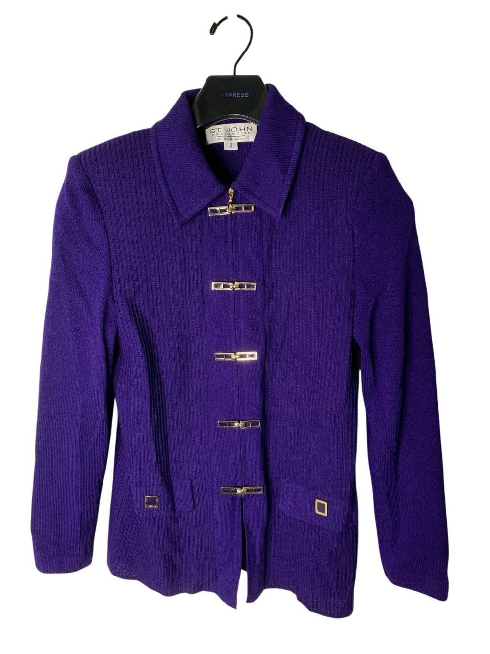 St. John Collection by Marie gray santana knit jacket purple blue women's size 2